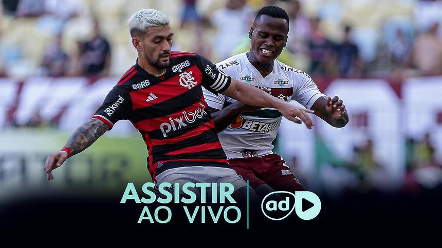 Arrascaeta e Arias na arte onde assistir ao jogo Fluminense x Flamengo, pelo Cariocão