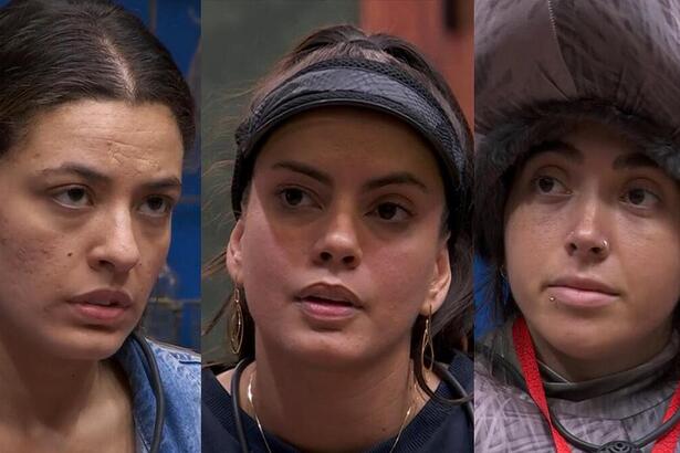 Beatriz, Fernanda e Giovanna pedem votos na sala do BBB 24 com o semblante triste após o 15º Paredão