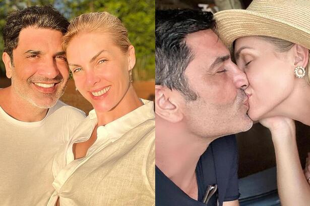 Montagem com duas imagens de Ana Hickmann e E Edu Guedes