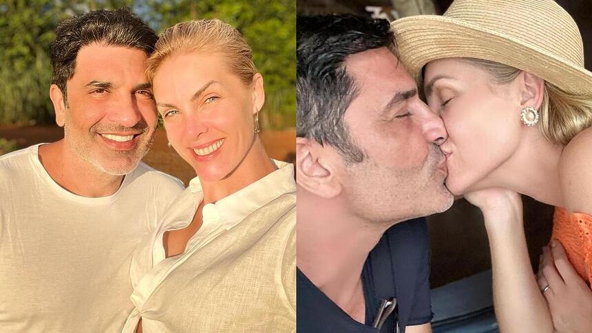 Montagem com duas imagens de Ana Hickmann e E Edu Guedes