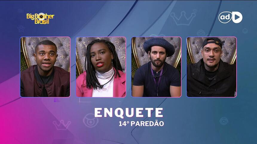 Davi, Leidy Elin, Matteus e MC Bin Laden na arte da enquete do 14º Paredão