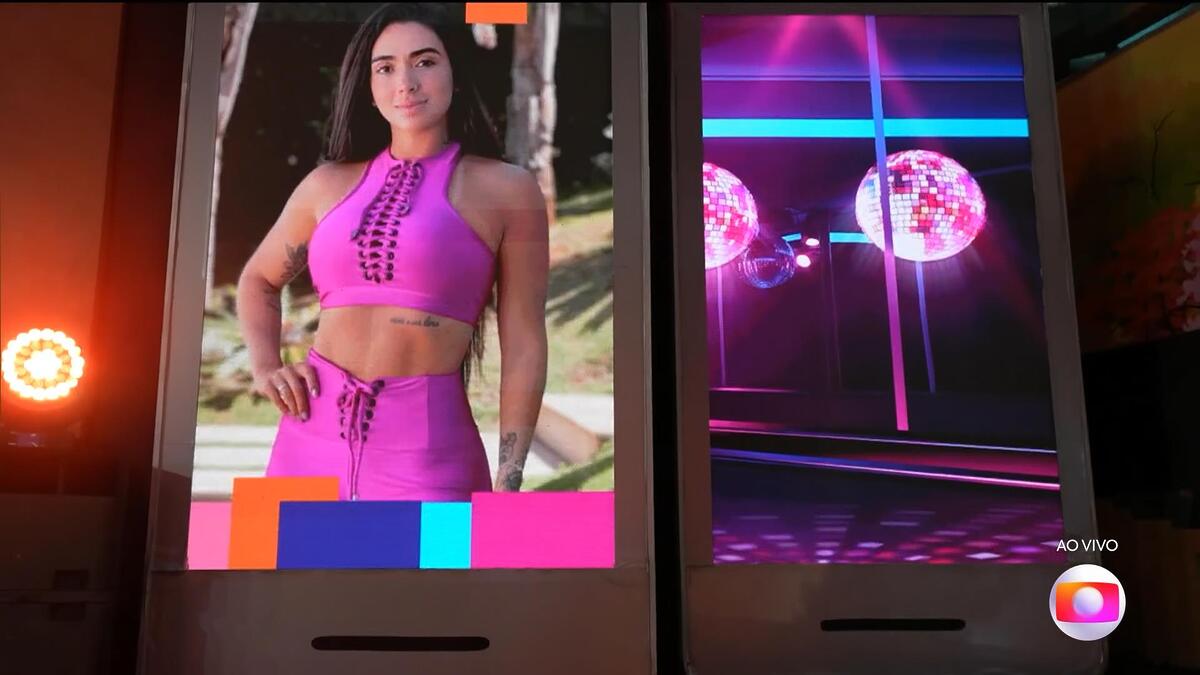 Telão exibe foto de Giovanna com roupa fitness no gramado do BBB 24