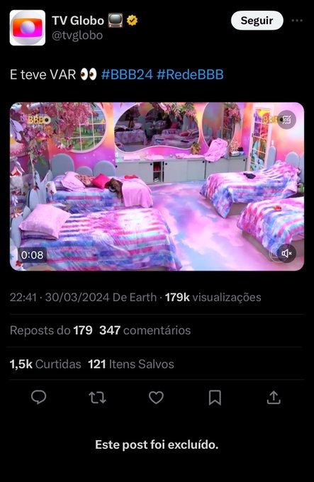 Publicação da TV Globo sobre o BBB 24 é excluída no X