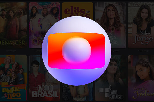 Montagem do logo da TV Globo com as novelas de sucesso por trás