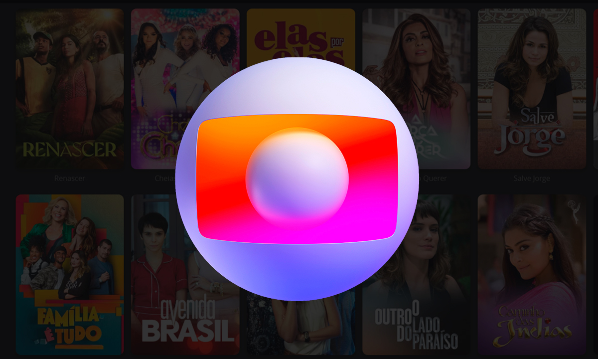 Montagem do logo da TV Globo com as novelas de sucesso por trás
