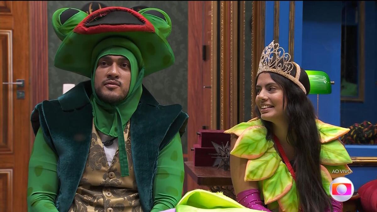 MC Bin Laden e Fernanda vestidos de monstros na formação do 13º Paredão do BBB 24