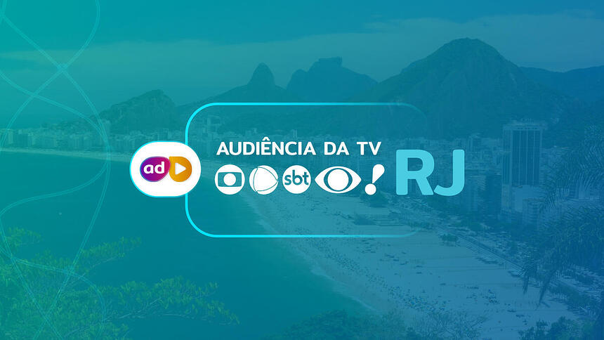 Arte de divulgação dos dados consolidados de audiência da TV do Rio de Janeiro com o logo da TV Globo, Record, SBT, Band e RedeTV