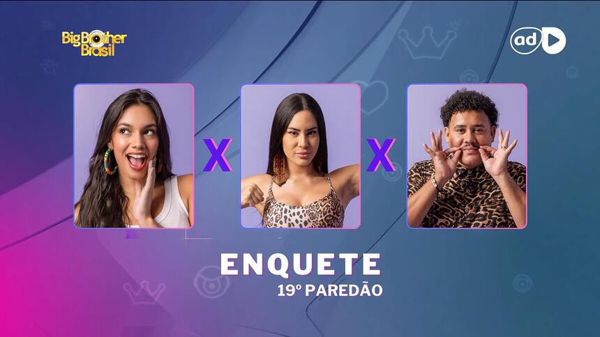 Alane, Isabelle e Lucas Henrique na arte da enquete do 19º Paredão do BBB 24