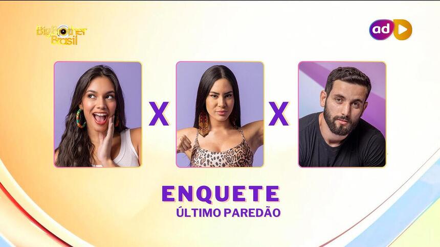 Alane, Isabelle e Matteus na arte da enquete do último Paredão do BBB 24