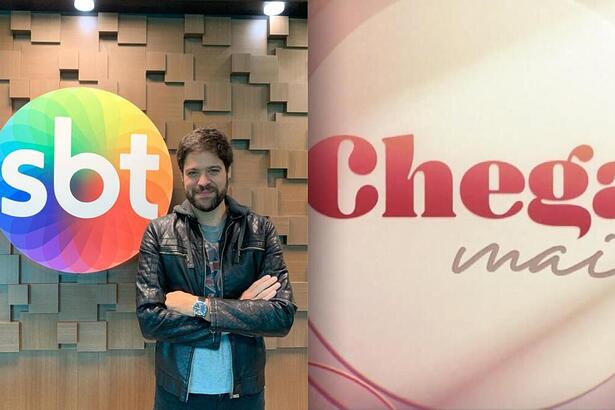 Ariel Jacobowitz ao lado do logo do SBT e do Chega Mais