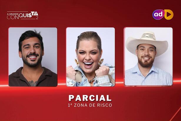 João Hadad, MC Mari e Marcus Cowboy na arte de parcial da 1ª Zona de Risco do A Grande Conquista