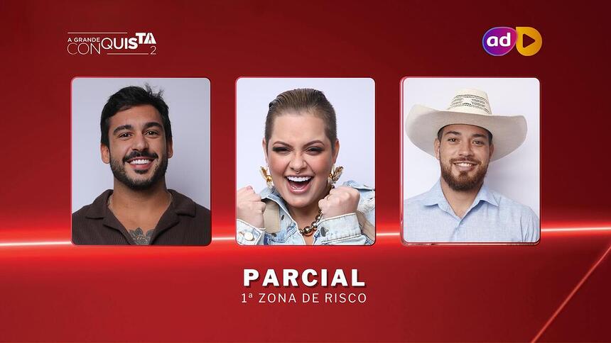 João Hadad, MC Mari e Marcus Cowboy na arte de parcial da 1ª Zona de Risco do A Grande Conquista