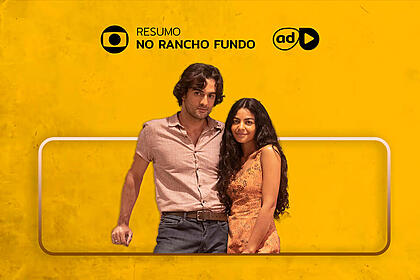 Protagonistas de No Rancho Fundo na arte do resumo da novela