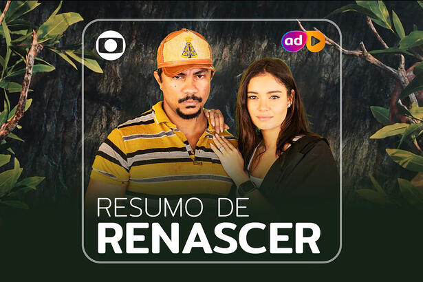 Protagonistas da novela Renascer na arte de divulgação do resumo