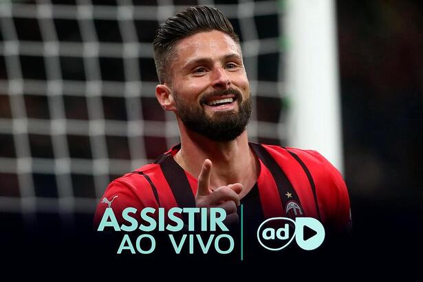 Giroud na arte onde assistir ao jogo Milan x Roma, pela Liga Europa