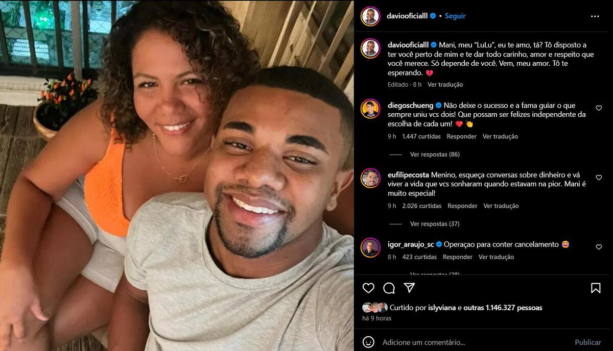 Publicação de Davi Brito nas redes sociais