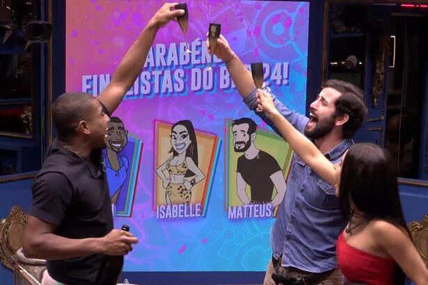 Davi, Matteus e Isabelle brindam a final do BBB 24