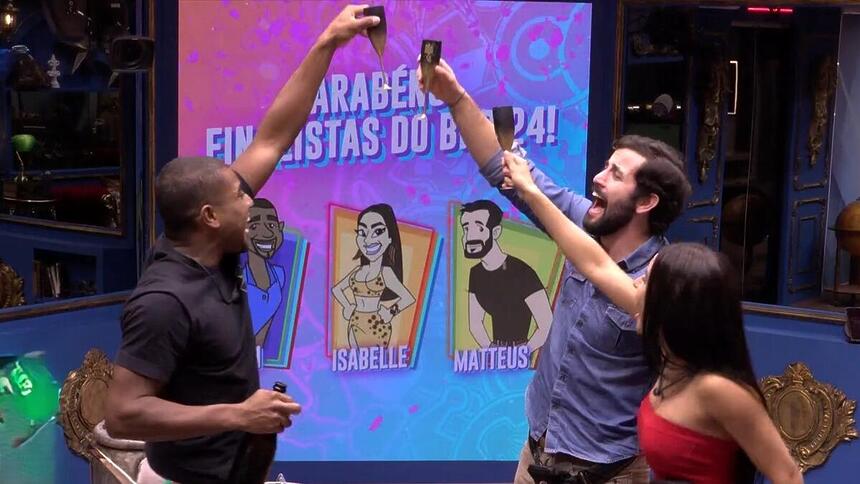 Davi, Matteus e Isabelle brindam a final do BBB 24