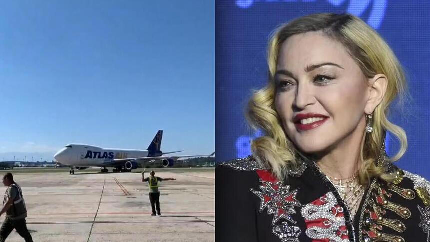 Avião com cargas da Madonna chegando no aeroporto do Rio de Janeiro