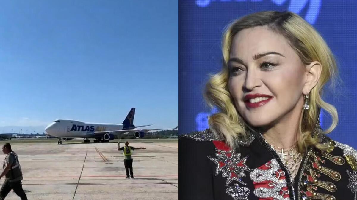 Avião com cargas da Madonna chegando no aeroporto do Rio de Janeiro