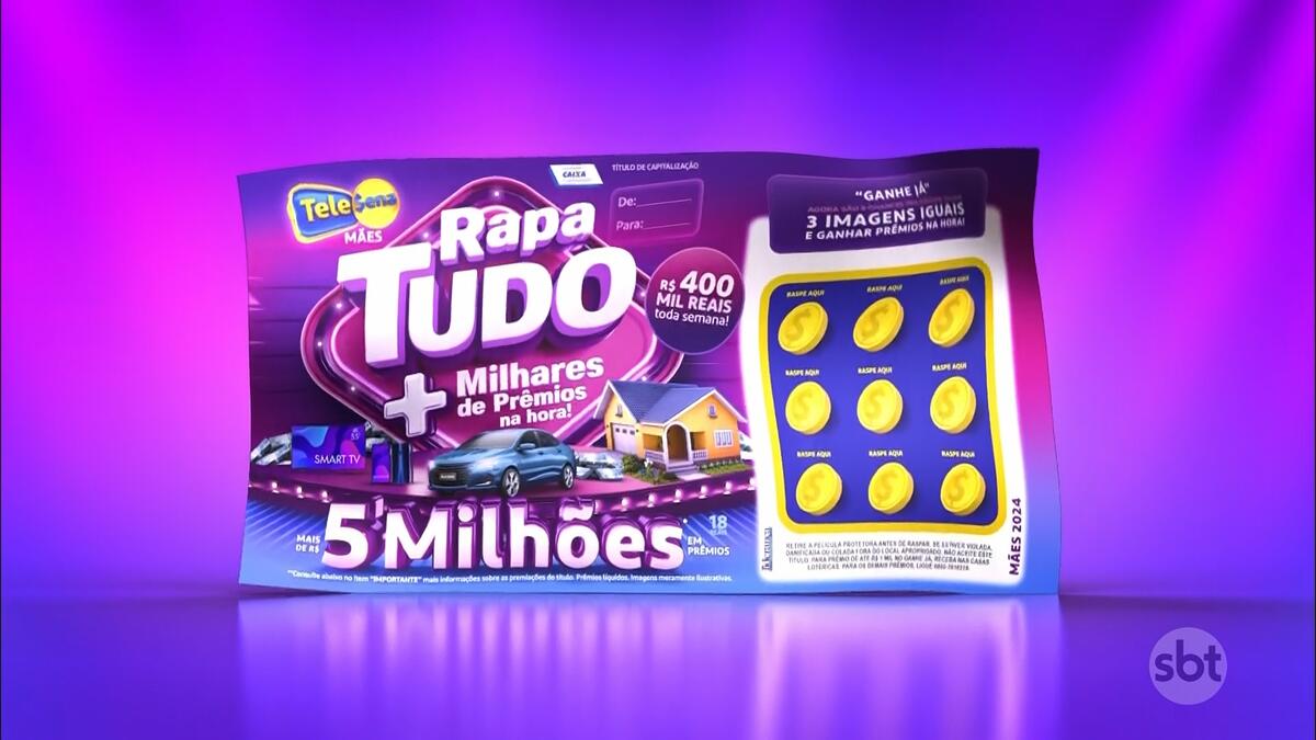 Bilhete da Tele Sena de Mães na arte do sorteio do SBT