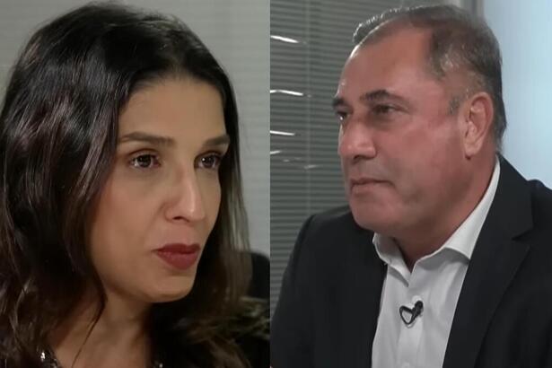 Ana Carolina Oliveira e César Galvão em uma montagem na entrevista ao Domingo Espetacular