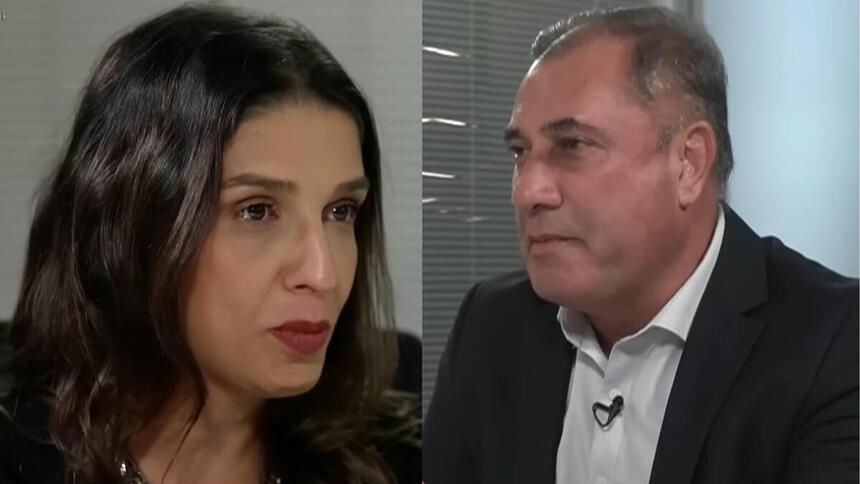 Ana Carolina Oliveira e César Galvão em uma montagem na entrevista ao Domingo Espetacular