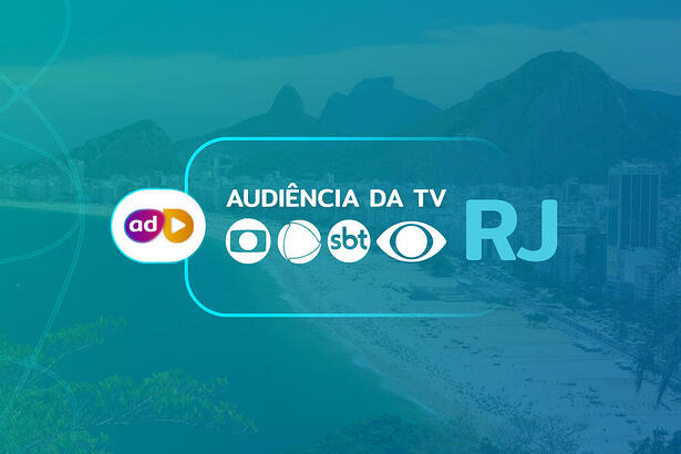 Arte de divulgação dos dados consolidados de audiência da TV do Rio de Janeiro com o logo da TV Globo, Record, SBT e Band