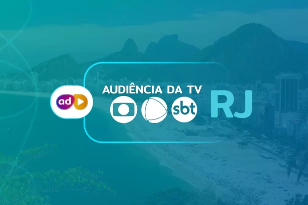 Arte de divulgação dos dados consolidados de audiência da TV do Rio de Janeiro com o logo da TV Globo, Record e SBT