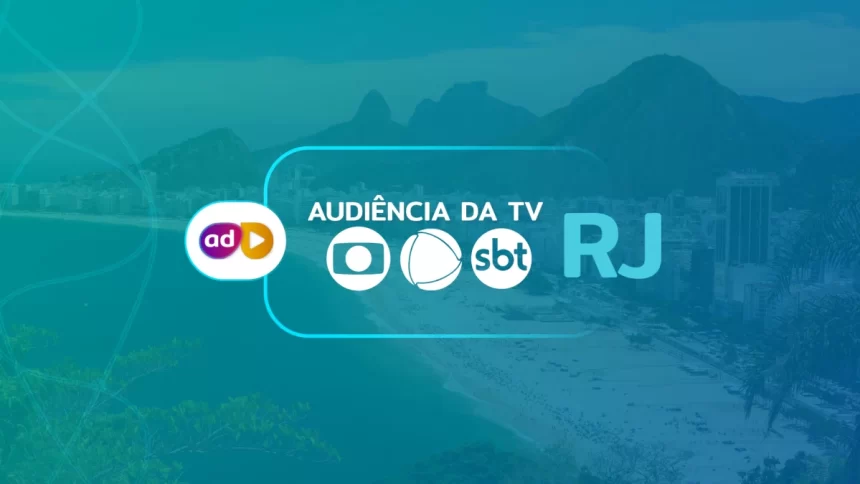 Arte de divulgação dos dados consolidados de audiência da TV do Rio de Janeiro com o logo da TV Globo, Record e SBT