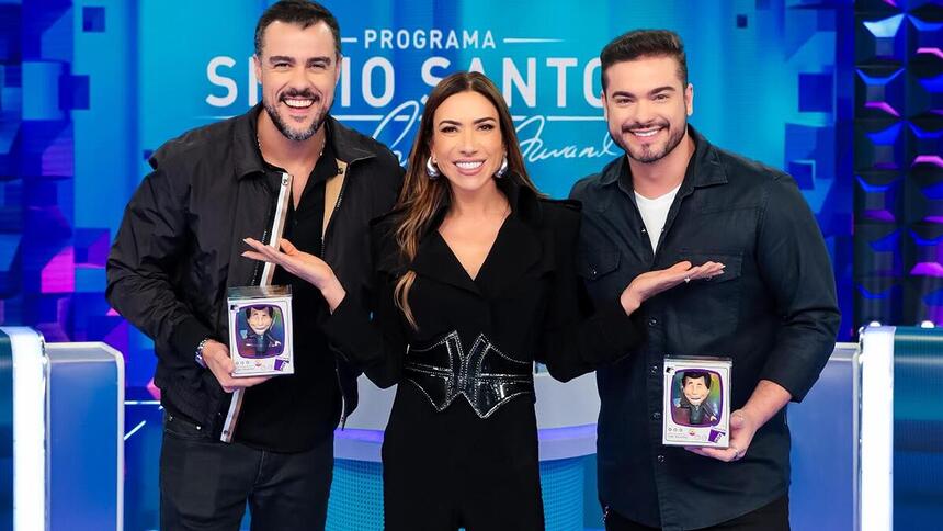 Joaquim Lopes e Sidney Sampaio ao lado de Patricia Abravanel no Programa Silvio Santos