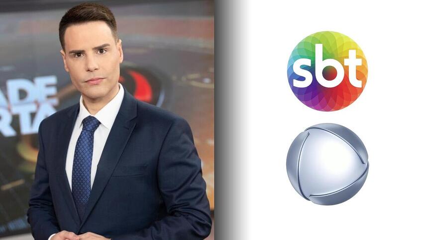 Luiz Bacci ao lado do logo da Record e do SBT