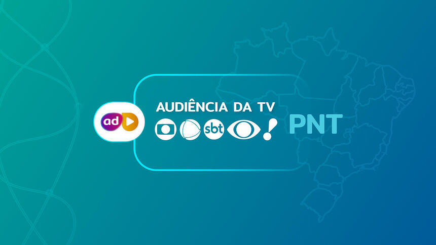 Arte gráfica dos consolidados de audiência da TV no PNT da Globo, Record, SBT, Band e RedeTV!