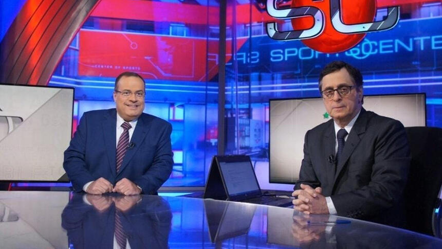 Paulo Soares e Antero Greco juntos na bancada do SportsCenter da ESPN