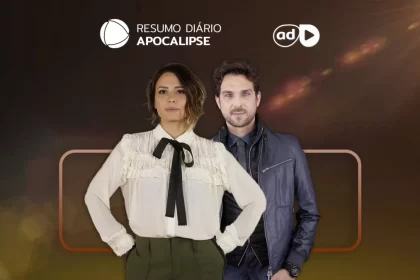 Juliana Knust e Igor Rickli na arte do resumo da novela Apocalipse