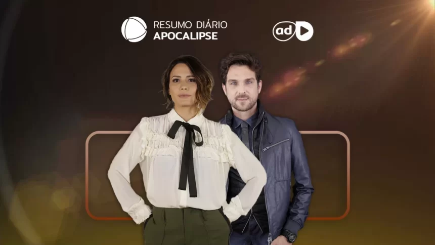 Juliana Knust e Igor Rickli na arte do resumo da novela Apocalipse