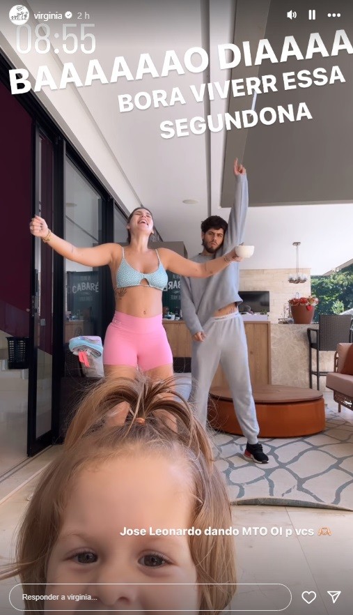 Virginia, Zé Felipe e Maria Alice dançando nos stories do Instagram 