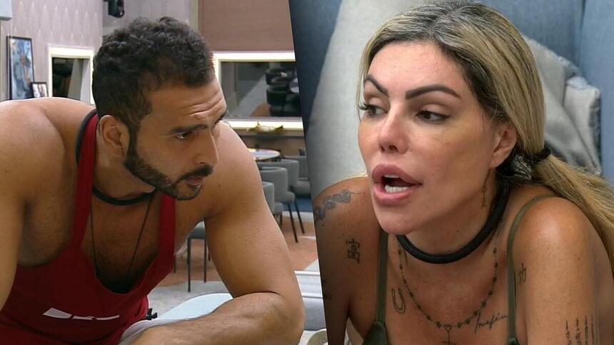 Brenno olha para Lizi na sala da Mansão do A Grande Conquista 2