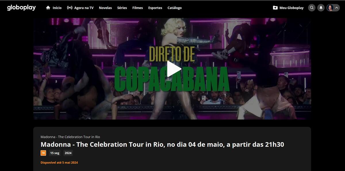 Capa do show de Madonna no Globoplay