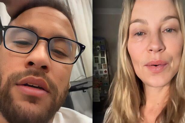 Neymar, de óculos, divide tela com Luana Piovani. Os dois estão em vídeo selfie