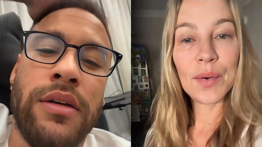 Neymar, de óculos, divide tela com Luana Piovani. Os dois estão em vídeo selfie