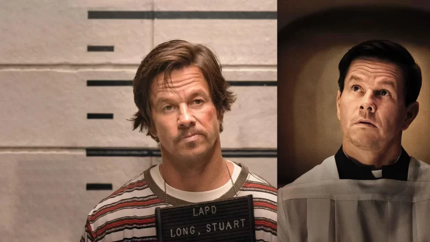 Mark Wahlberg no poster do filme Luta pela Fé: A História do Padre Stu