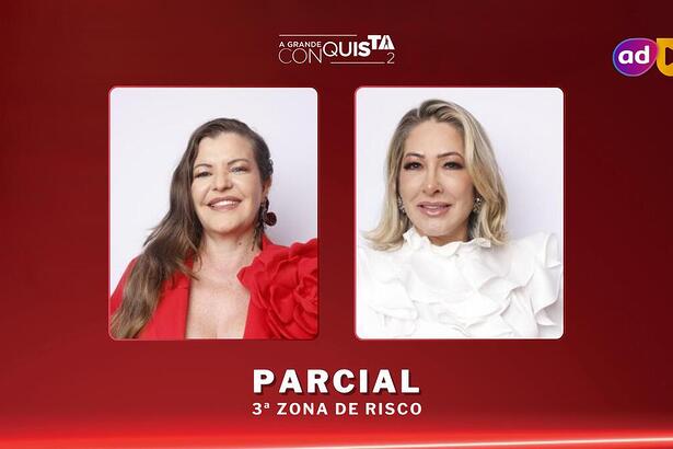 Dona Geni e Claudia Baronesa na arte da enquete do A Grande Conquista no Portal Alta Definição