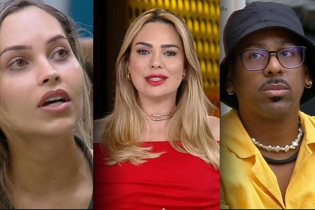 Rachel Sheherazade, de vermelho, conversa com Any e Vinigram na Mansão do A Grande Conquista sobre polêmica de racismo