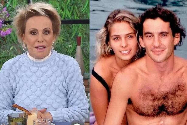 Ana Maria Braga em montagem com Senna e Galisteu abraçados