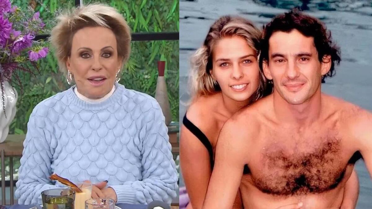 Ana Maria Braga em montagem com Senna e Galisteu abraçados