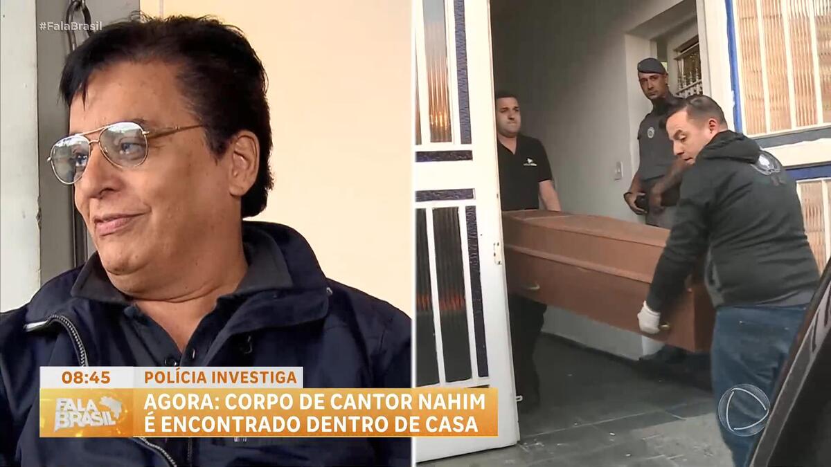 Corpo do cantor Nahim sendo retirado de sua residência pela funerária, em imagem mostrada pelo Fala Brasil. 