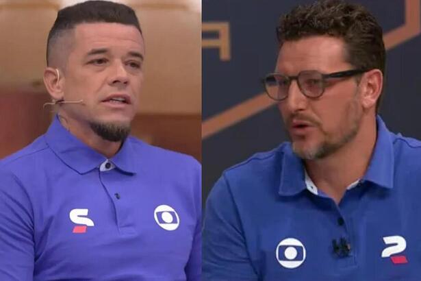 D’Alessandro e Elano, em uma montagem, atuando como comentaristas do SporTV na Copa de 2022