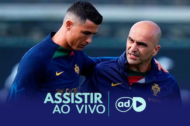 Cristiano Ronaldo e Roberto Martiniz na arte onde assistir ao jogo Geórgia x Portugal, pela Eurocopa