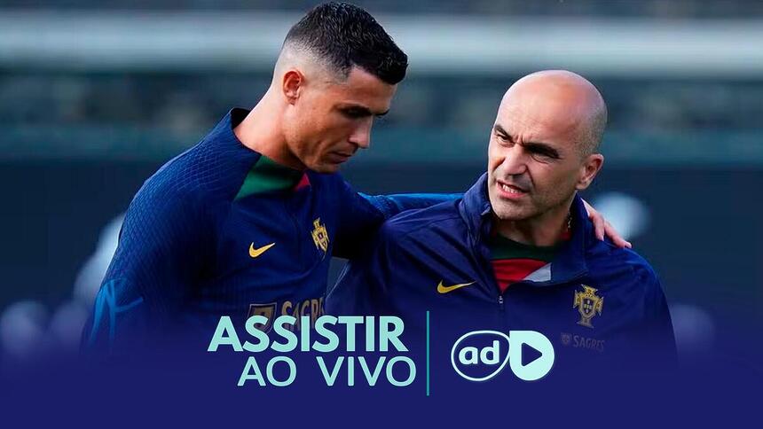 Cristiano Ronaldo e Roberto Martiniz na arte onde assistir ao jogo Geórgia x Portugal, pela Eurocopa